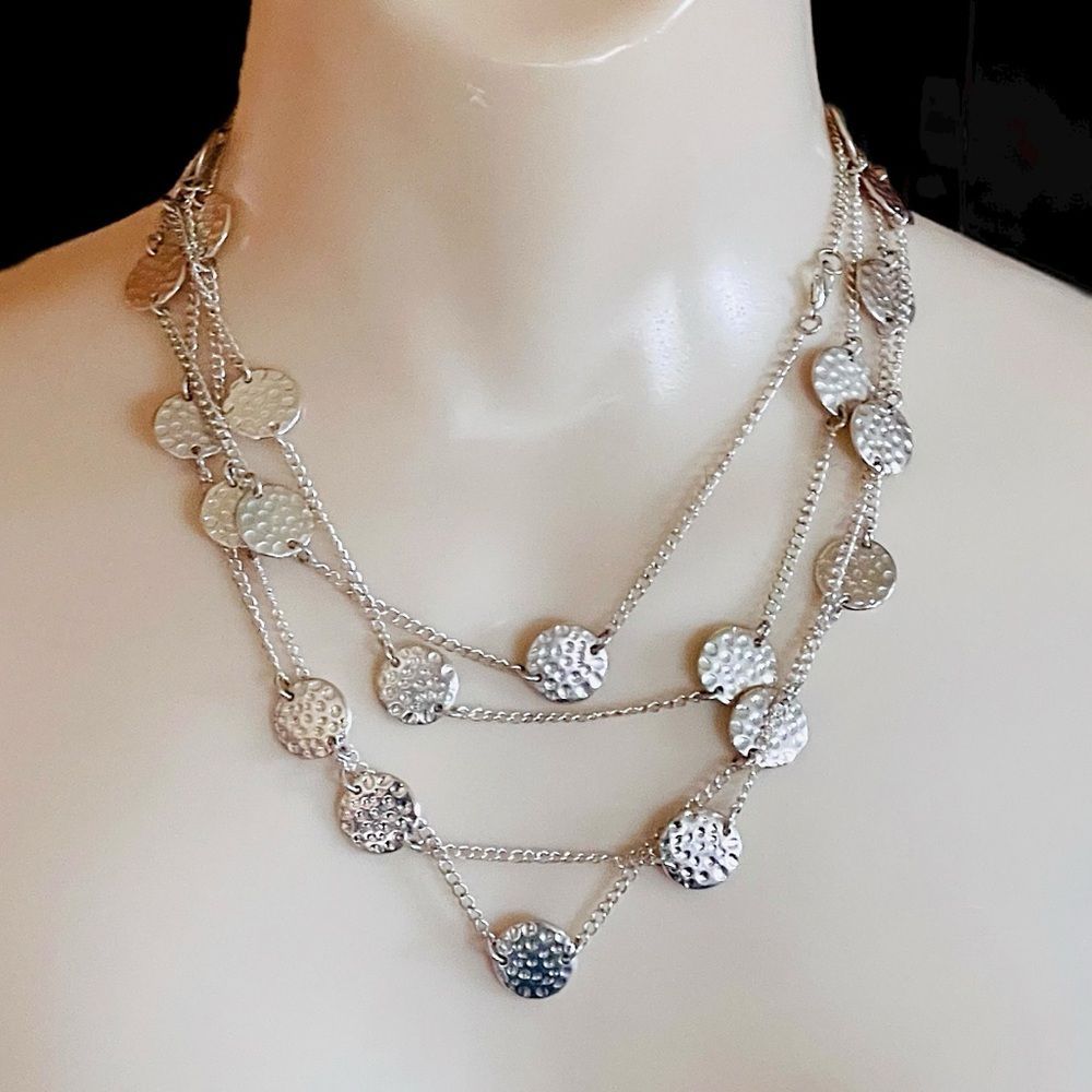 Sonoma Goods For Life Long Hammered Disk Station Necklace Silver Tone 72â